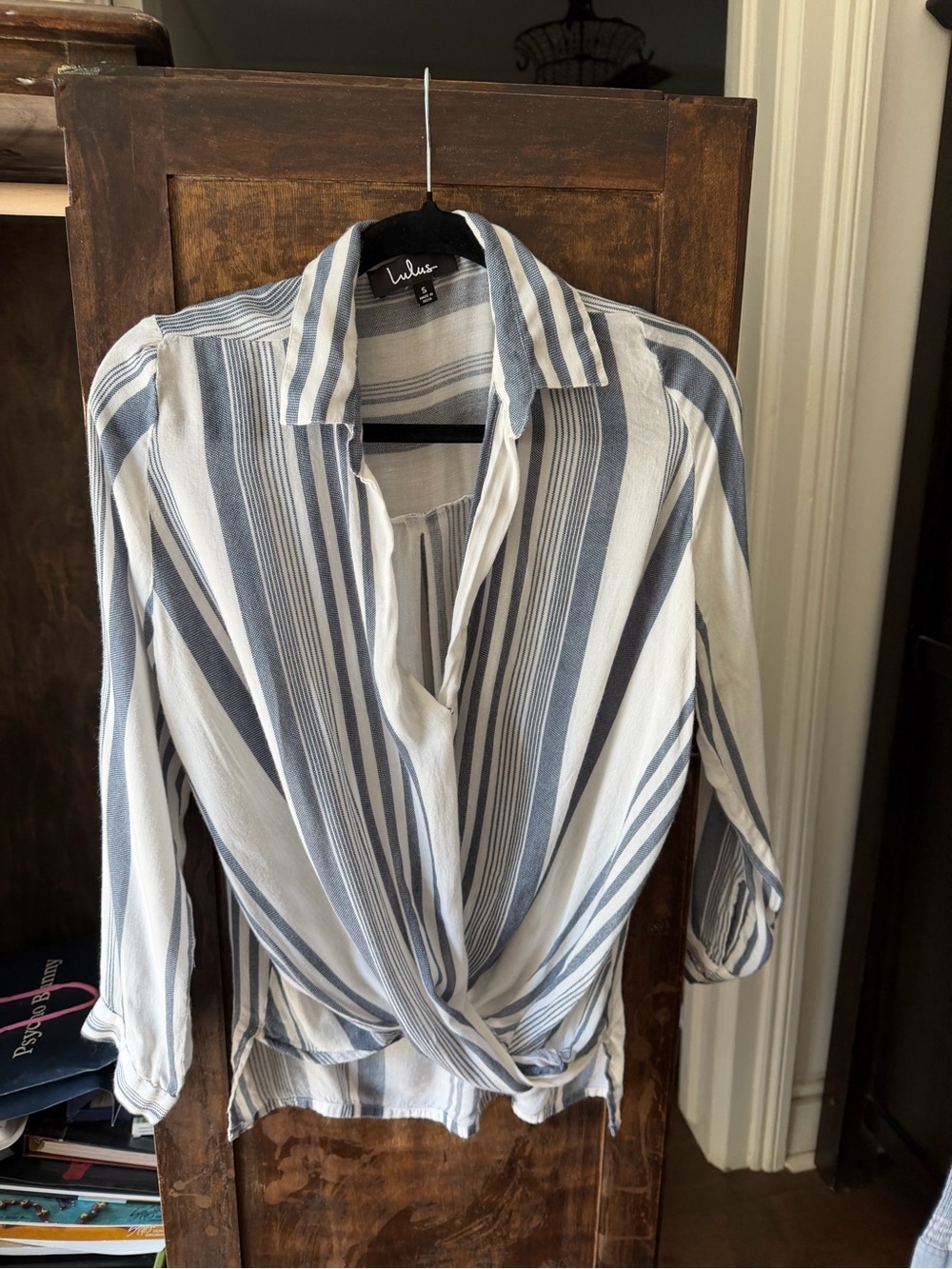 Lulu's Blue & White Striped Tie-Front Button Down Shirt